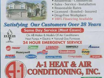 Our Advertisements call us now and we will service any make and model at your convenience A-1 Heat & Air Conditioning Orlando, FL